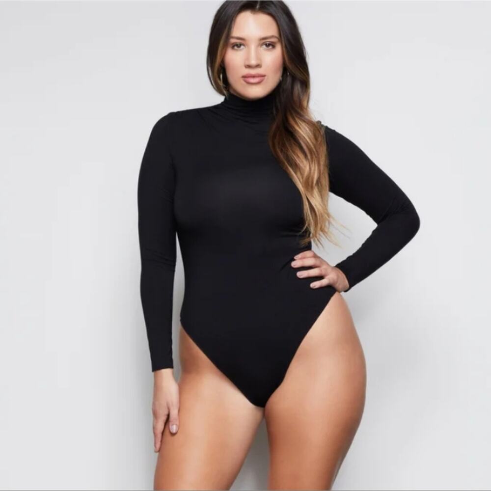 Good American Ruched Turtleneck Bodysuit Black Long Sleeve Size 5XL NWT